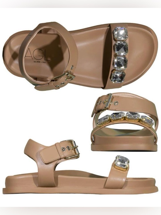 Agl Shoes - AGL Cocoa Cristina Sling Back Sandal with Embellished Straps